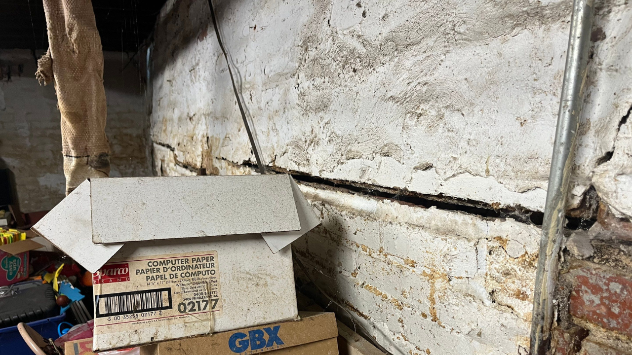 foundation wall with a big crack running across