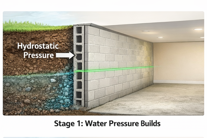 stage 1: water pressure builds