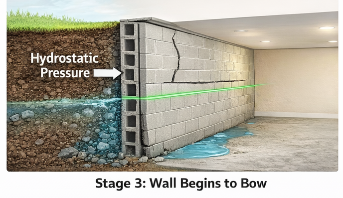 stage 3: wall begins to bow